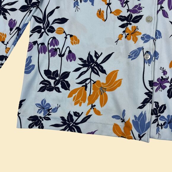 1970s Sears floral blouse, vintage womens novelty print blue/purple button down - Picture 8 of 8